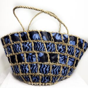 Panier Ecrin d'Afrique tressé en paille, décoration en tissus wax