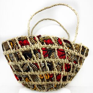 Panier Ecrin d'Afrique tressé , décoration en tissus wax