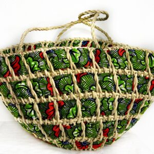 Panier Ecrin d'Afrique tressé en paille, décoration en tissus wax