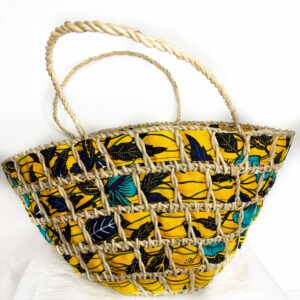 Panier Ecrin d'Afrique tressé en paille, décoration en tissus wax